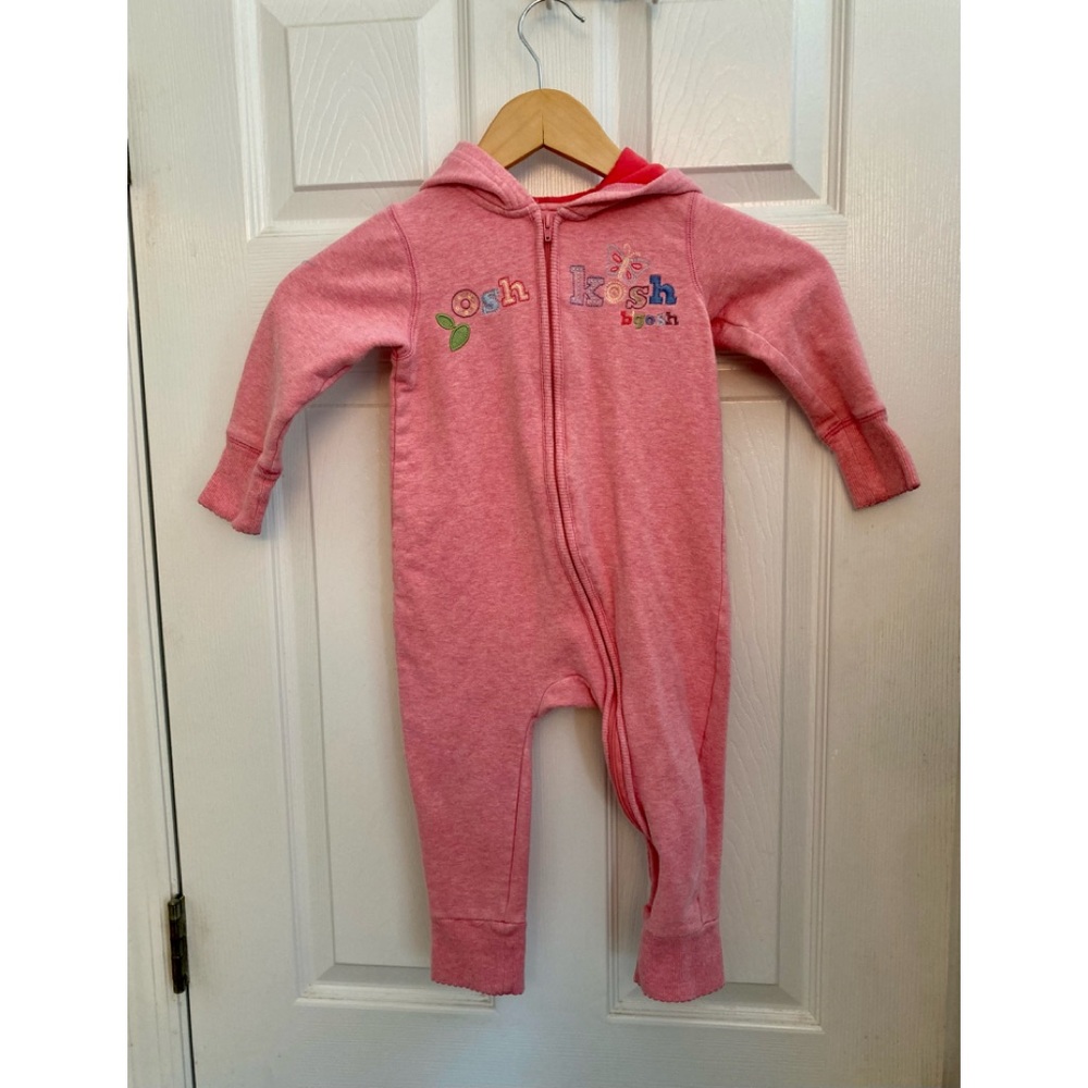 OshKosh 24m Sweatshirt Pink Coverall with easy zipper for quick on and off .